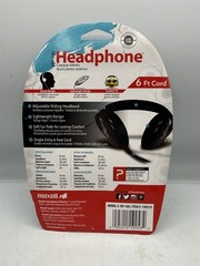 NEW MAXELL HP-100 HEADPHONES BLACK ADJUSTABLE HEADBAND 6′ FOOT CORD