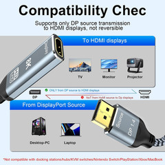 8K Displayport 1.4 to HDMI 2.1 Adapter 8K 60Hz / 4K 120Hz Unidirectional DP