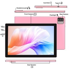 Tablet Android 15, 10 inch 12GB RAM+64GB ROM/1TB Expand, 2 in 12GB+64GB Pink