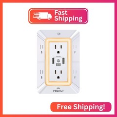 POWRUI Multi Plug 6 Outlet Surge Protector Extender with 3 USB Ports (1 USB C) a
