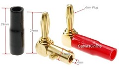 2-Pair Gold Plated Right-Angle Screw-Type Banana Plugs w/Rd/Bk Plastic Boots