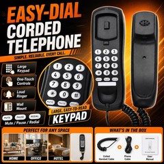 Black Wired Corded Landline Phone Desk Wall Mount Telephone Home Office Use