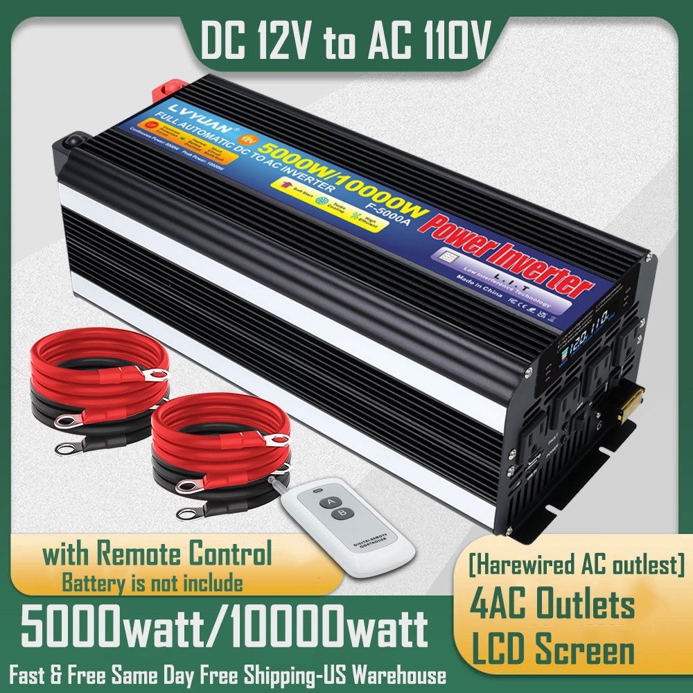 5000W 10000W Power Inverter 12V to 110V 120V Converter 4AC USB w/Remote Control
