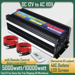 5000W 10000W Power Inverter 12V to 110V 120V Converter 4AC USB w/Remote Control