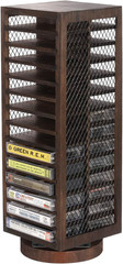 Rotatable Farmhouse Style Cassette Tape Rack, 28-Slot Rustic Wood & Metal Design