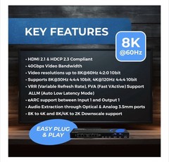 OREI 8K eARC HDMI Matrix Switch 4 X 2,Switcher with Audio Extractor UltraHD.