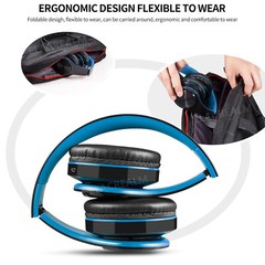 Blue Wireless Bluetooth Foldable Headphones Over Ear Hi-Fi Stereo Headset PC TV