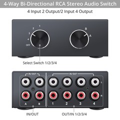 4X2/2X4 Audio Switch Splitter Stereo L/R Sound Channel Bi-Directional Switcher