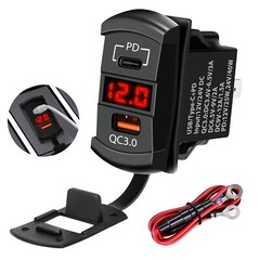 Dual USB QC3.0+PD Car Fast Charger Adapter Switch Socket Power Outlet Waterproof