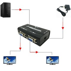 1 PC to 2 Monitor 2 Port VGA SVGA Video LCD Splitter Box Adapter w/ Power Cable