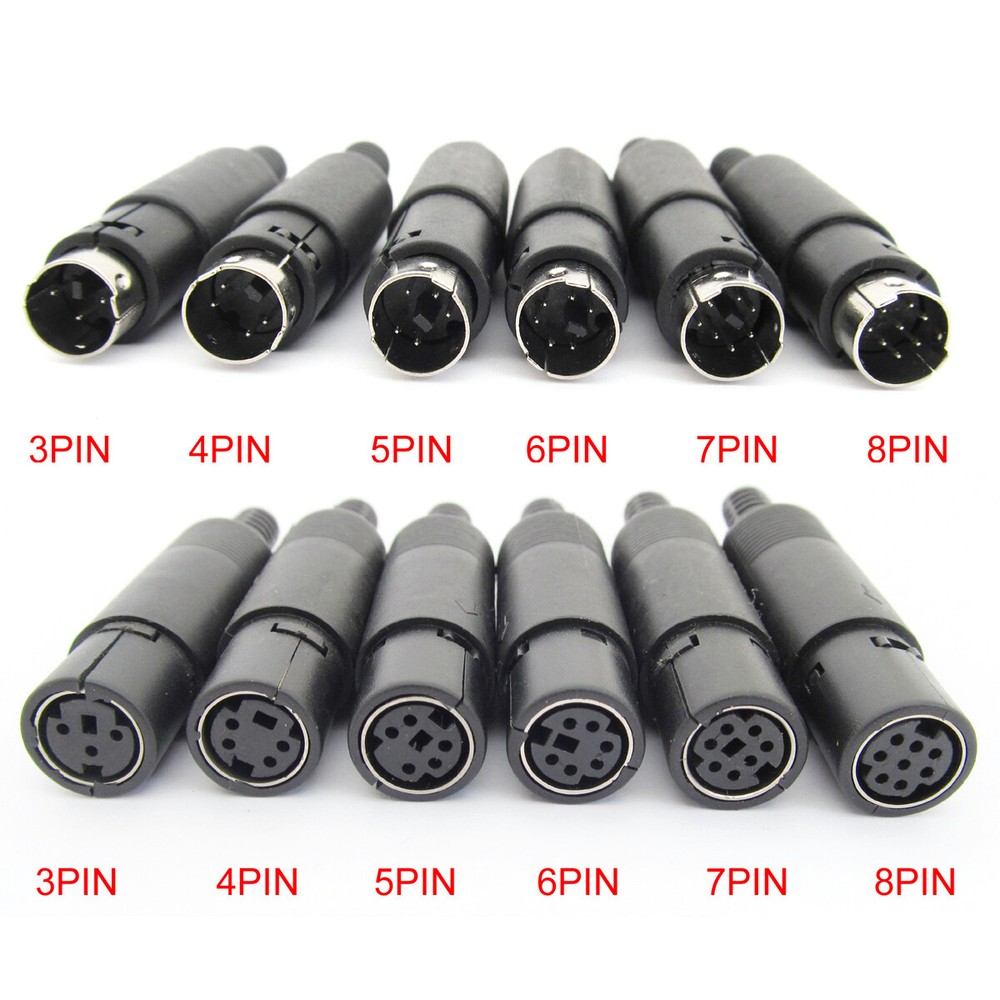 10pcs Mini DIN Plug Jack Connector with Black ABS Plastic Handle 3pin to 8pin