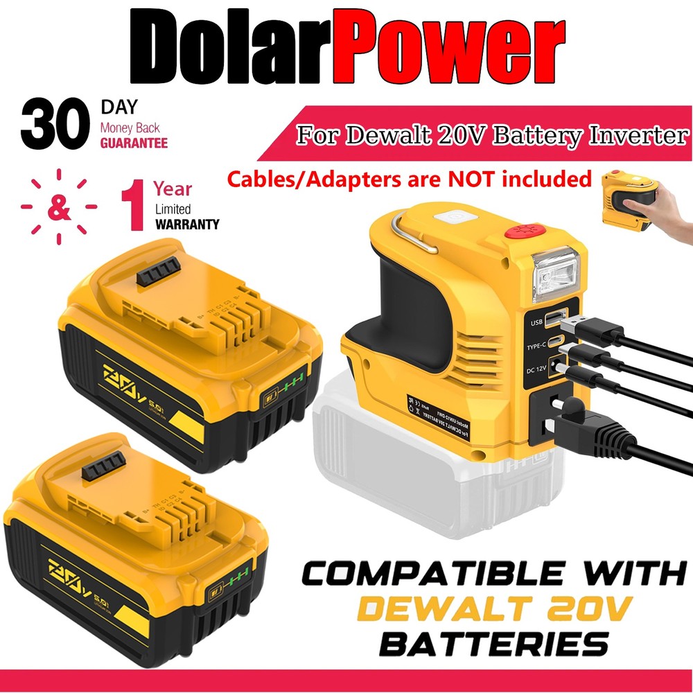 For DeWalt 20V 5.0Ah Lithium Ion DCB205-2 Battery / Power Inverter 220W USB-C
