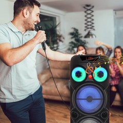 8000W Cylindrical Bluetooth Speaker w/ 3×8″ Woofers Karaoke Mic Heavy Bass Party