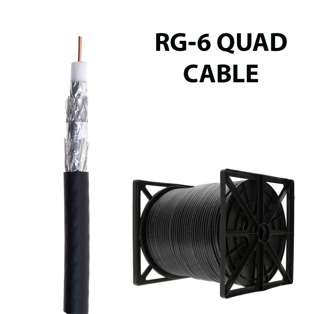 RG6 Coaxial Cable Quad Shield Outdoor 500ft 18AWG Black Coax Satellite TV 3GHz