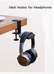 Headphone Holder with 6Cm Wide Walnut Headrest,Adjustable Clamp-On Headset Stand