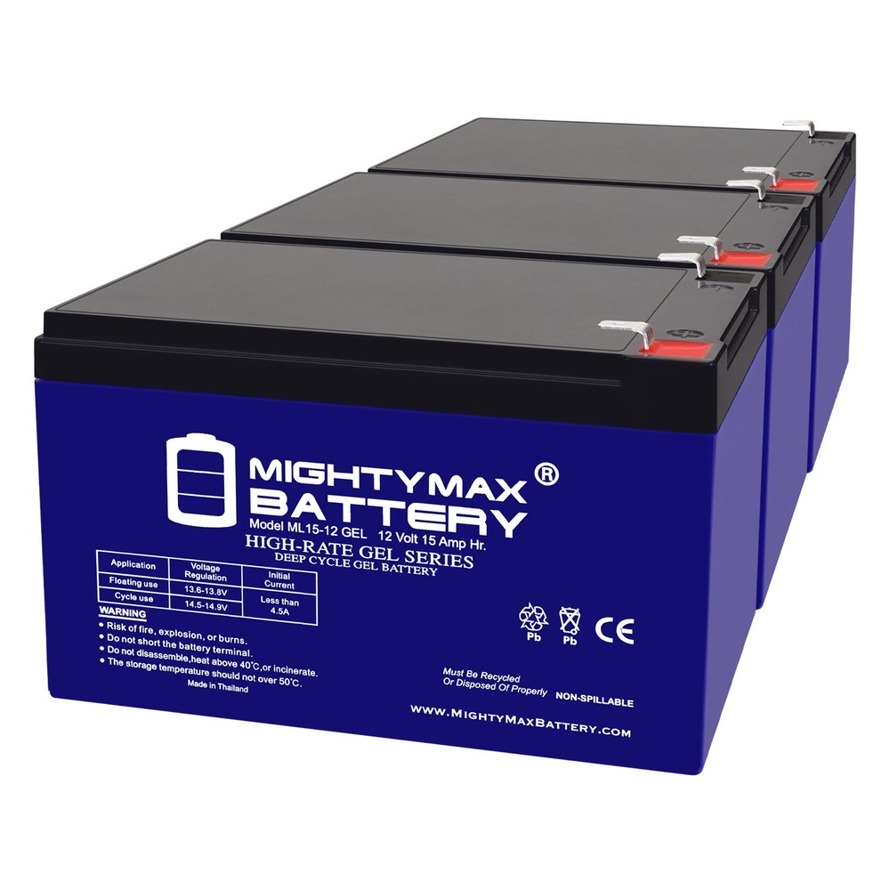 Mighty Max 12V 15AH GEL F2 Battery Compatible with E-glide DC-36 – 3 Pack