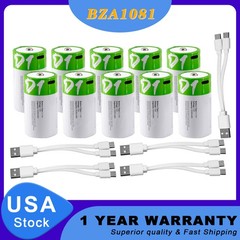 USB Rechargeable D Size Lithium ion Batteries LR20 1.5V 12000mWh with Cable Lot