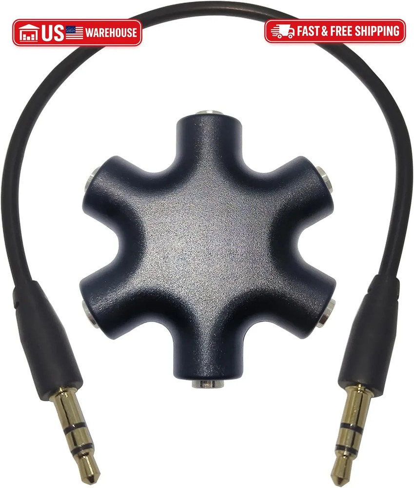 5-Jack Audio Headphone Splitter 5 Way for 3.5mm Devices Multi Earphone Splitter