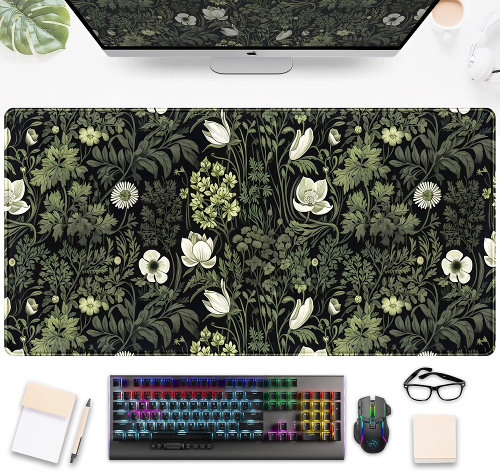 Dark Green Floral Plants XXL Gaming 31.5″ x 15.8″,