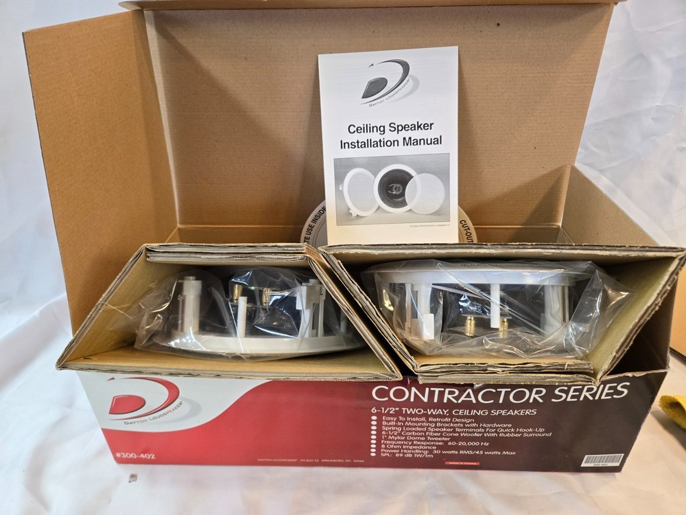 2 Dayton Audio 6-1/2″ 2-Way Enclosed Ceiling Speakers New in Box