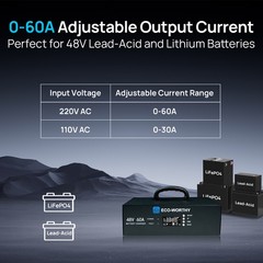 ECO-WORTHY 48V 100AH Lithium Battery UL9540A+ 48V 60A Charger+Battery Monitor