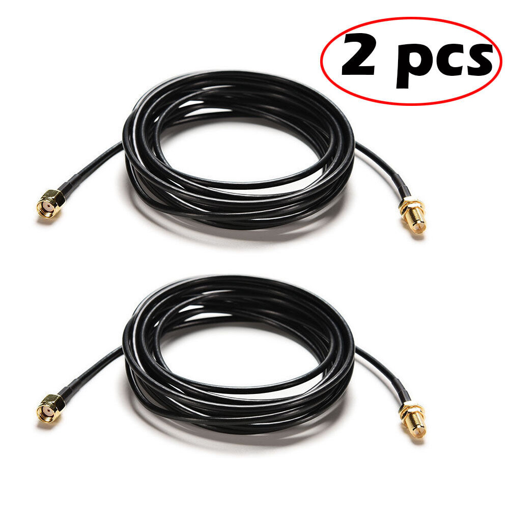 2PCS 10M RP-SMA Male To Female Wifi Antenna Connector Extension Cable Cord Black