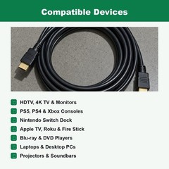 HDMI to HDMI 6FT 4K Ultra HD Cable for TV Monitor PS5 PS4 Xbox Laptop Streaming