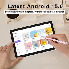Tablet Android 15, 10 inch 12GB RAM+64GB ROM/1TB Expand, 2 in 12GB+64GB Pink