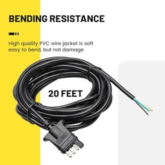 4-Pin Flat Wiring Harness 20 Feet Jacketed Cable Trailer-Side Standard 4 Way