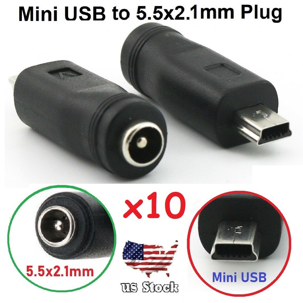 X10 DC Power Charger Adapter 5.5 x 2.1mm Female To Mini USB 5Pin Male Converter