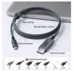 Acer USB C to Displayport Cable for Home Office 6.6FT (4K@60Hz), Thunderbolt OB.