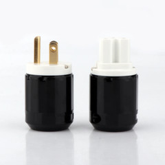 Pair Gold/Rhodium Plated US AC Audio Mains Plug IEC C15 HiFi Power Wire Connetor