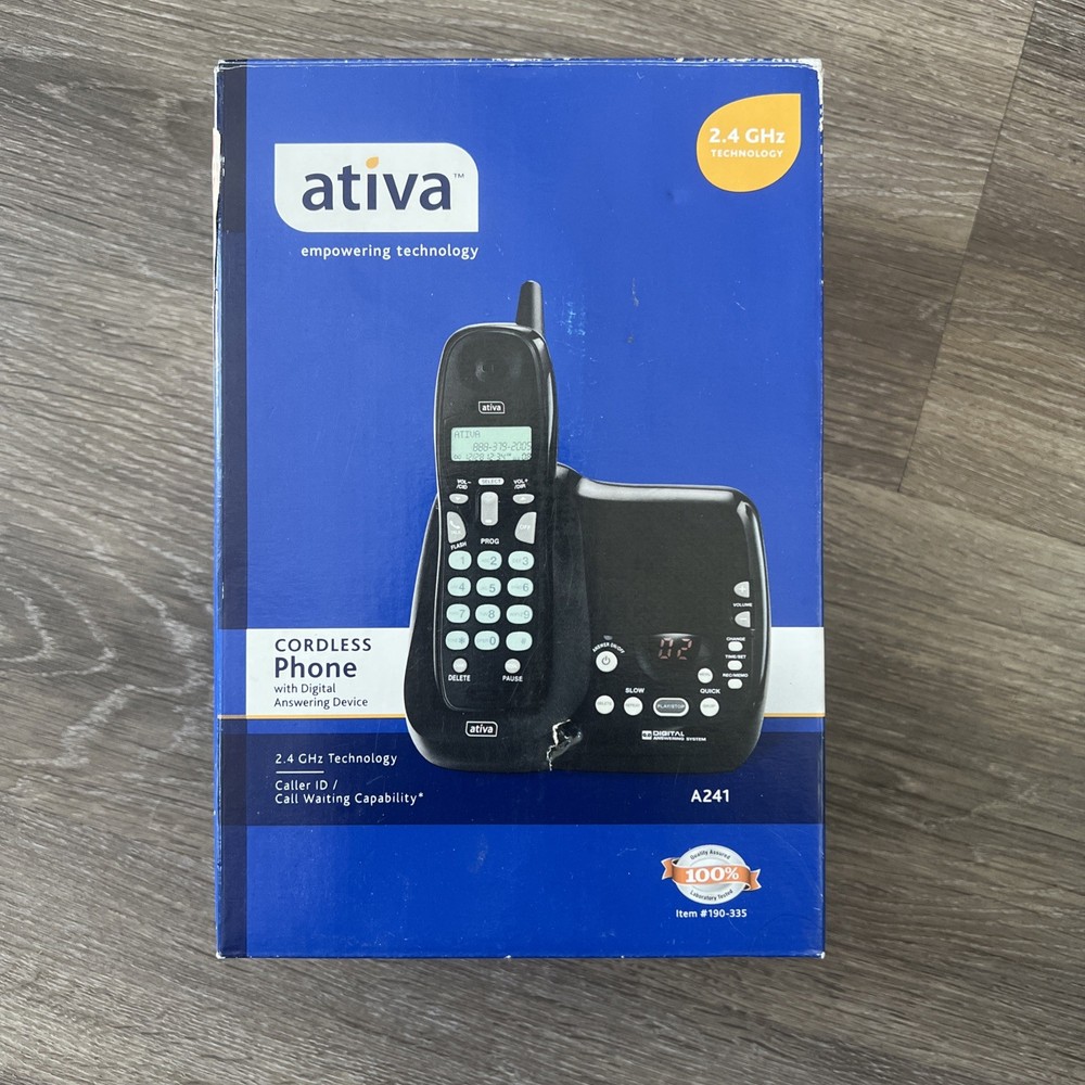 Ativa 2.4 GHz Cordless Phone With Digital Answering Service A241 NEW