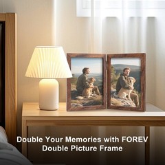 FOREV 5×7 Double Picture Frame Wooden Hinged Photo 5×7, Rustic Wood