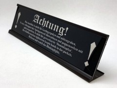 Achtung! Warning Stereo Desk Sign – Custom Silver Aluminum