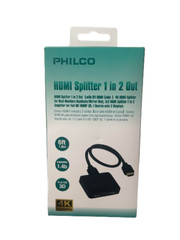 PHILCO FWV2001 HDMI Splitter 1 in 2 out 4k Dual Monitor 1080p 3D 6ft