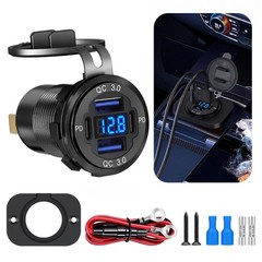 12-24V 4 Port Fast Car Charger QC3.0 PD USB C Outlet Socket w/ Voltmeter Boat RV