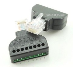5pk RJ45 Male Plug to AV 8-Pin Screw Terminal Block Adapter Converter, PL-CN45-5