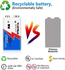 9V Rechargeable Li-ion Batteries 800mAh 9 Volt Lithium-ion 3 Packs with Charger