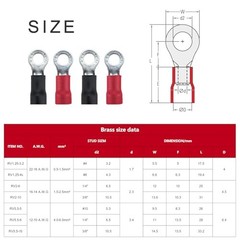 100pcs #10 M5 Ring Terminals,AWG 12-10 12-10AWG #10 (M5) 50 Red+50 Black