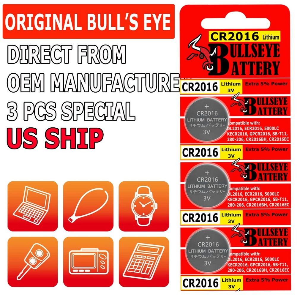 3 x Bull’s Eye CR 2016 CR2016 ECR2016 Lithium Coin Cell Button Battery Exp 2031