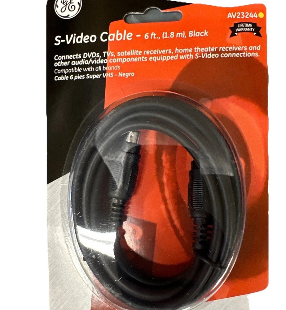 6 ft. GE S-Video Cable DVD TV AVR Satellite Receiver Black AV23244 {D1}
