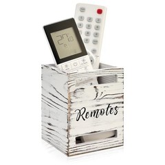 Small Remote Control Holder for Table Bedside Organizer 1 Slot Rustic White