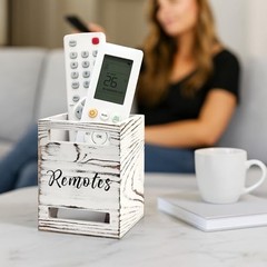 Small Remote Control Holder for Table Bedside Organizer 1 Slot Rustic White