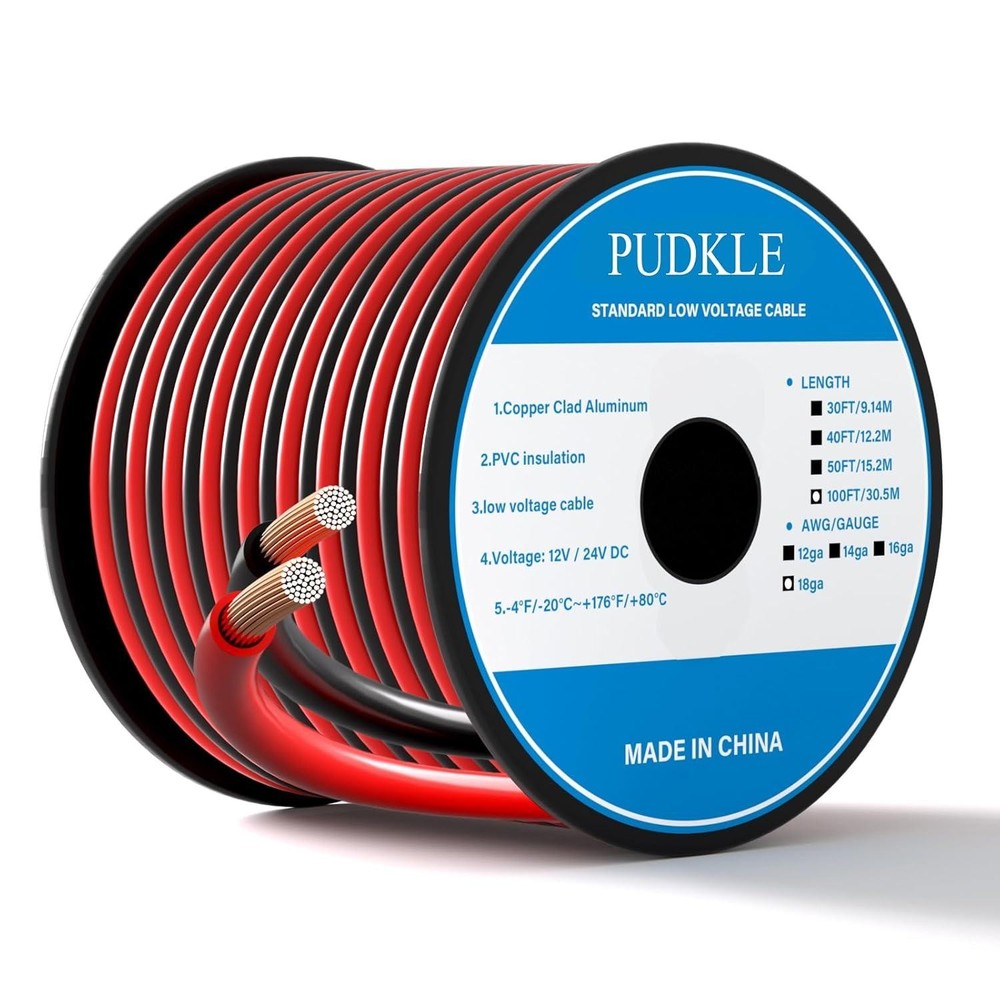 18 Gauge/18 Awg Copper Clad Aluminum 2 Conductor Red Black Electrical Wire 100ft