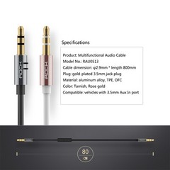3.5mm Aux Auxiliary Male To Male Stereo Audio Cable In-line Control Cell Phone