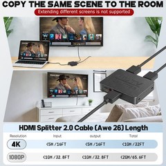 Avedio Links 4K 60Hz HDMI Splitter 1 In 2 Out Mirror Video and Audio Duplication