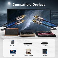 3ft Gold-Plated RCA Male to Male Audio Cable – Tangle-Free Stereo Performance