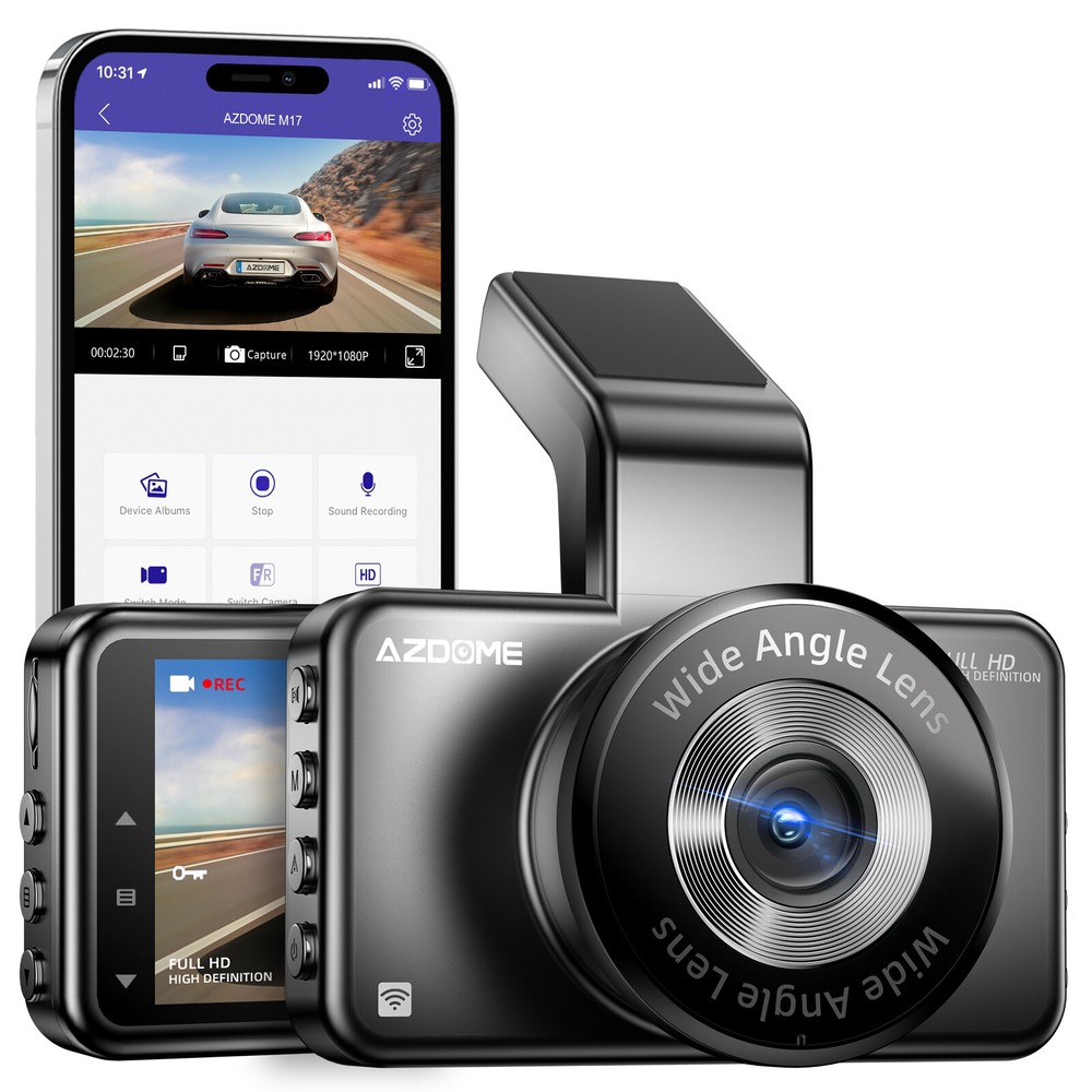 AZDOME M17 Dash Cam Full HD 1080P Wi-Fi Front Camera Night Vision Wifi IPS