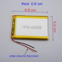 3.7V 2500 mAh 605068 Li Battery Thermistor 3 Wire JST 3Pin 1.01.251.52.02.54